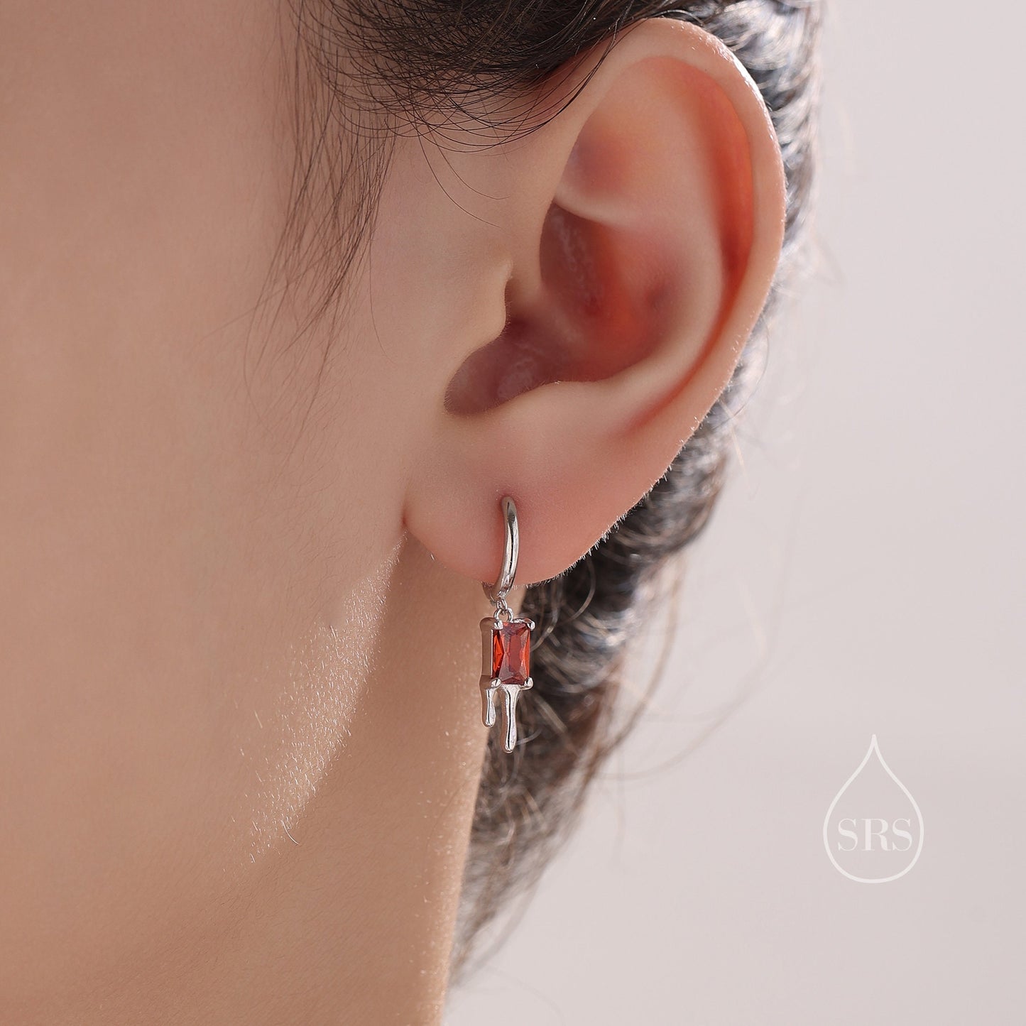 Emerald Cut CZ Melting Hoop Earrings in Sterling Silver, Available in Three Colours and in Silver or Gold Finish, Dripping Hoops