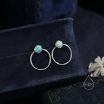 Double Circle Aqua Green Opal Ear Jacket in Sterling Silver, Two Way Detachable Circle Earrings, Front and Back Lab Opal Earring