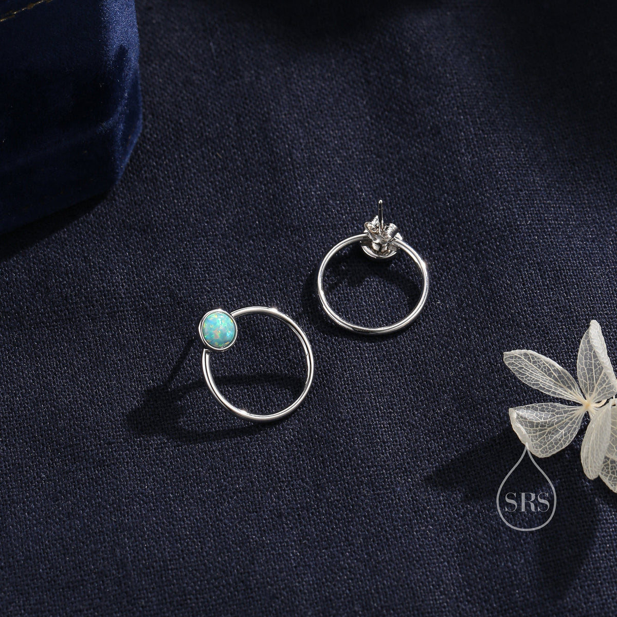 Double Circle Aqua Green Opal Ear Jacket in Sterling Silver, Two Way Detachable Circle Earrings, Front and Back Lab Opal Earring