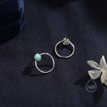 Double Circle Aqua Green Opal Ear Jacket in Sterling Silver, Two Way Detachable Circle Earrings, Front and Back Lab Opal Earring