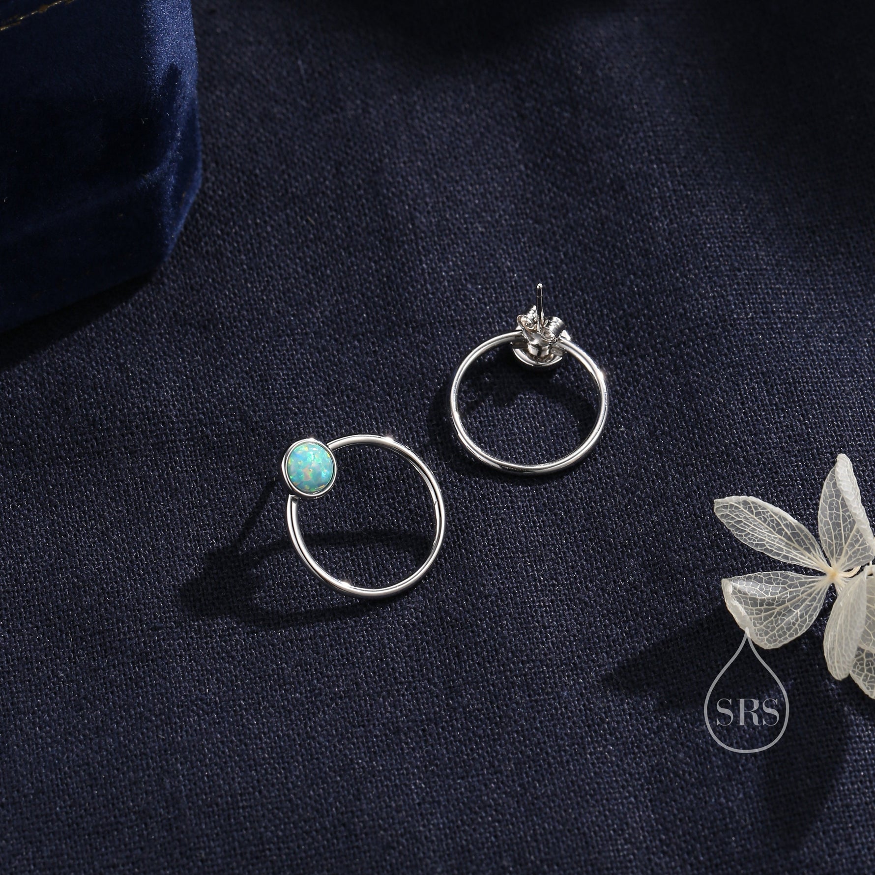 Double Circle Aqua Green Opal Ear Jacket in Sterling Silver, Two Way Detachable Circle Earrings, Front and Back Lab Opal Earring