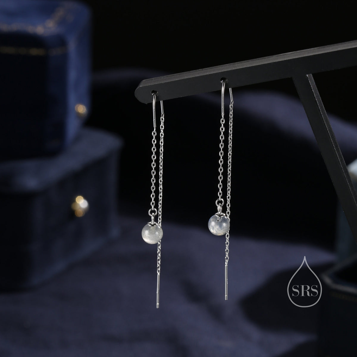 Genuine Labradorite U Shape Threader Earrings in Sterling Silver, Silver, Gold or Rose Gold, 6mm Labradorite Ball Ear Threaders