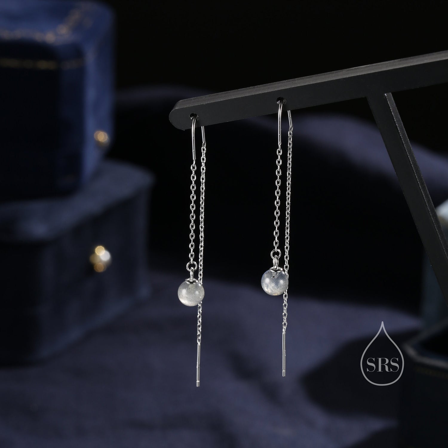 Genuine Labradorite U Shape Threader Earrings in Sterling Silver, Silver, Gold or Rose Gold, 6mm Labradorite Ball Ear Threaders