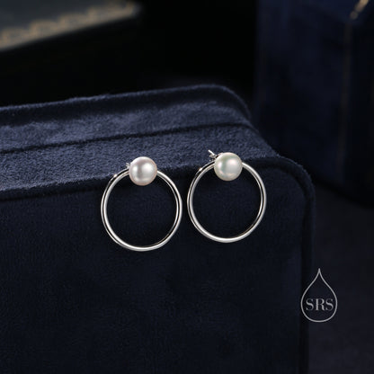 Natural Freshwater Pearl Ear Jacket in Sterling Silver, Silver or Gold, Two Way Detachable Circle Earrings, Front and Back Earring