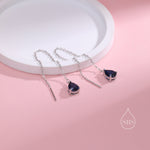 Sapphire Blue CZ Droplet Threader Earrings in Sterling Silver, Silver or Gold, Pear Cut CZ Long Ear Threaders, Sparkly CZ Threaders