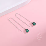 Emerald Green Droplet CZ Threader Earrings in Sterling Silver, Silver or Gold, Pear Cut CZ Long Ear Threaders, Sparkly CZ Threaders