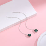 Emerald Green Droplet CZ Threader Earrings in Sterling Silver, Silver or Gold, Pear Cut CZ Long Ear Threaders, Sparkly CZ Threaders