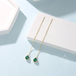 Emerald Green Droplet CZ Threader Earrings in Sterling Silver, Silver or Gold, Pear Cut CZ Long Ear Threaders, Sparkly CZ Threaders