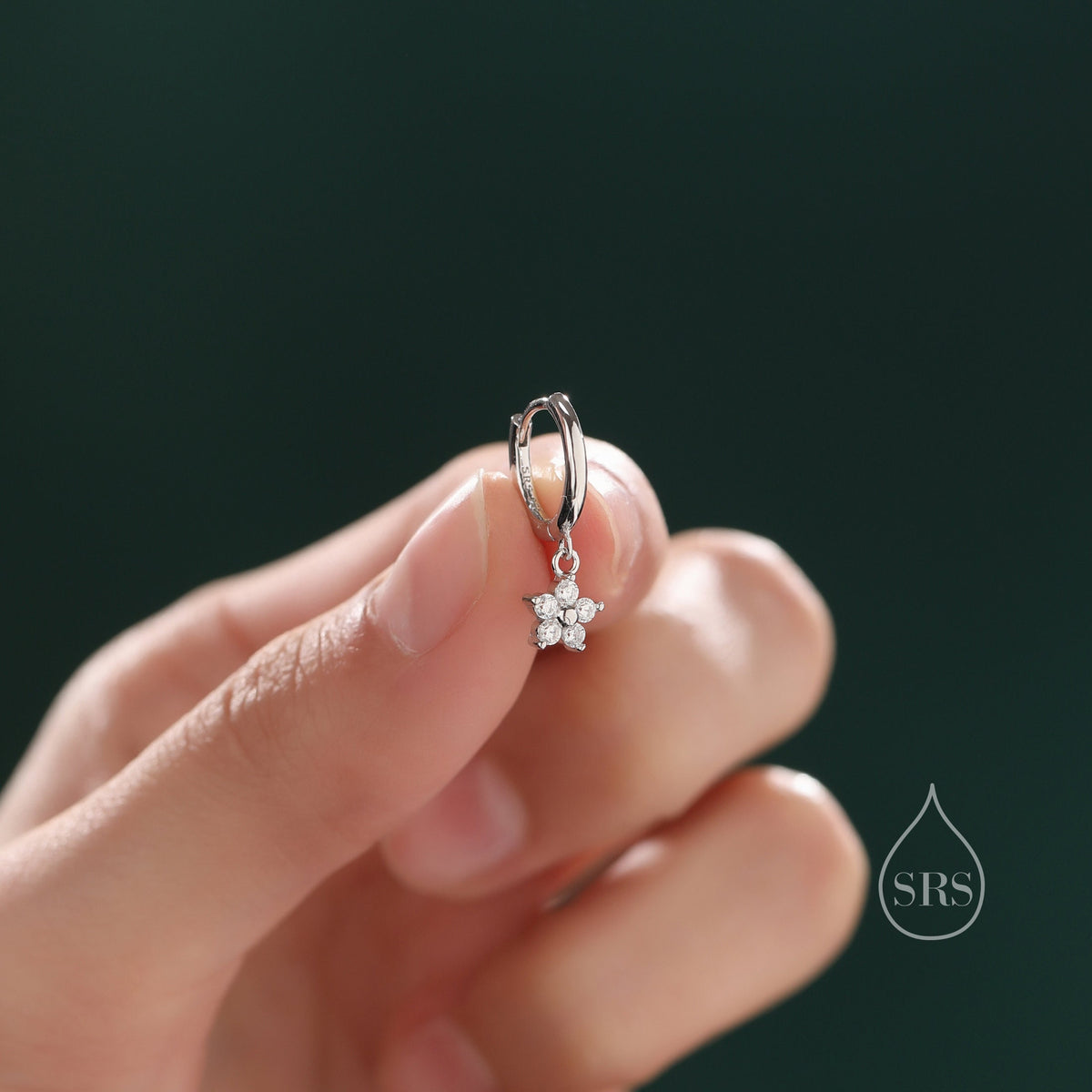 Extra Tiny CZ Flower Huggie Hoop Earrings in Sterling Silver, Silver or Gold or Rose Gold, CZ Flower Earrings, Small CZ Flower Huggies