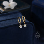 Extra Tiny CZ Flower Huggie Hoop Earrings in Sterling Silver, Silver or Gold or Rose Gold, CZ Flower Earrings, Small CZ Flower Huggies