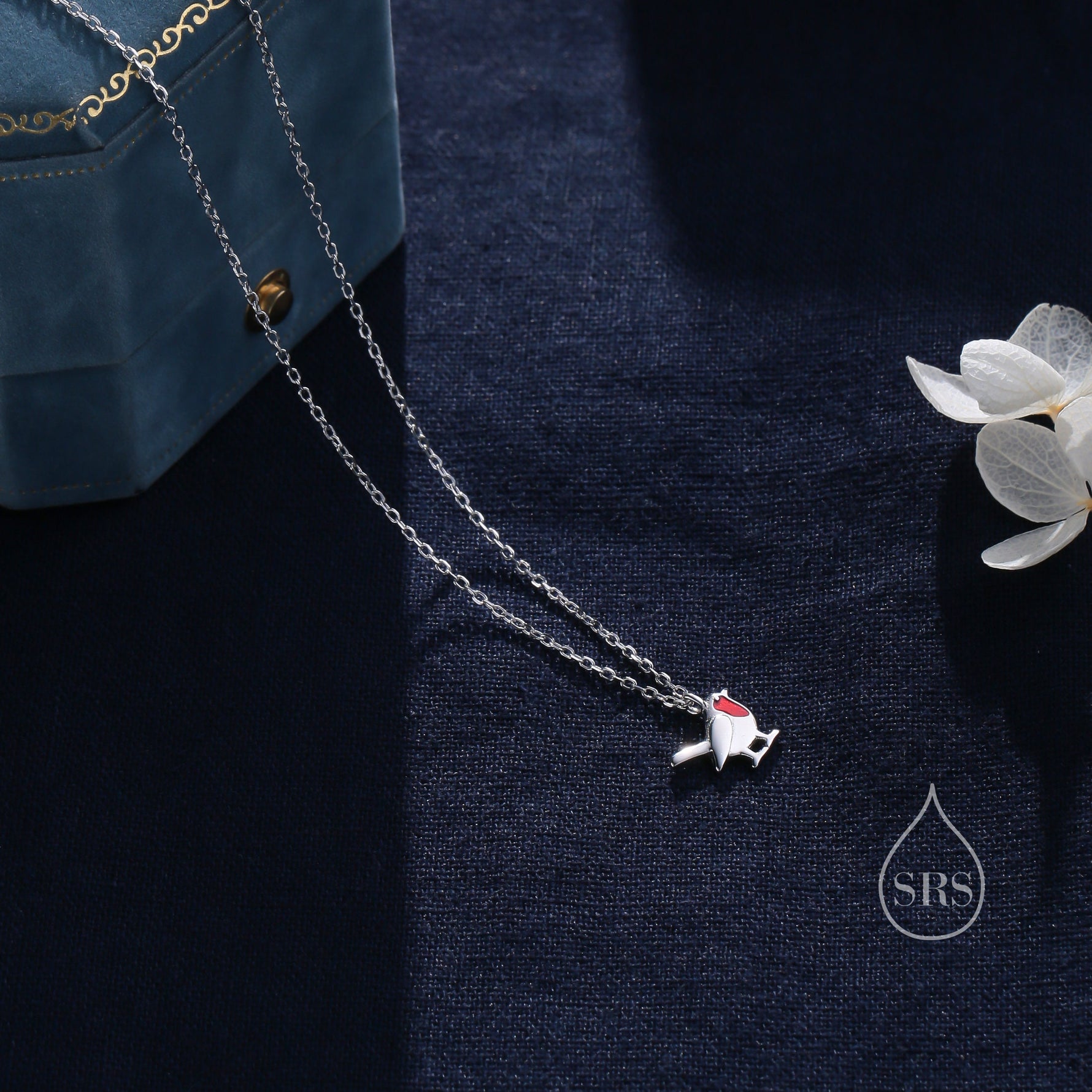 Tiny Robin Bird Pendant Necklace in Sterling Silver with Enamel, Silver Robin Pendant, Nature Inspired Jewellery, Bird Necklace