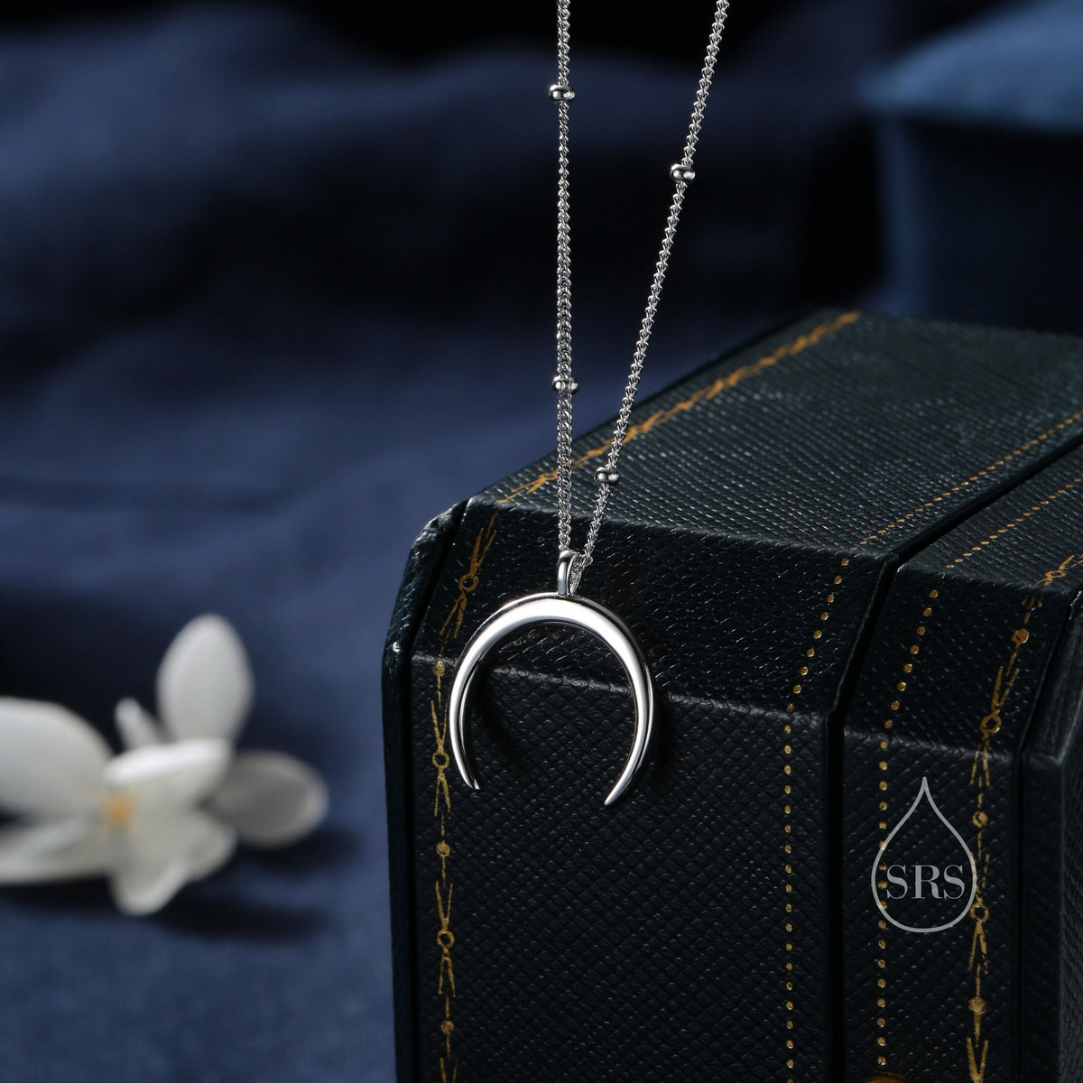 Crescent Moon Pendant Necklace in Sterling Silver with a Satellite Chain - New Moon Necklace - Gold or Silver - Whimsical Jewellery