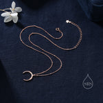 Crescent Moon Pendant Necklace in Sterling Silver with a Satellite Chain - New Moon Necklace - Gold or Silver - Whimsical Jewellery