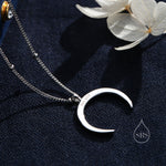 Crescent Moon Pendant Necklace in Sterling Silver with a Satellite Chain - New Moon Necklace - Gold or Silver - Whimsical Jewellery