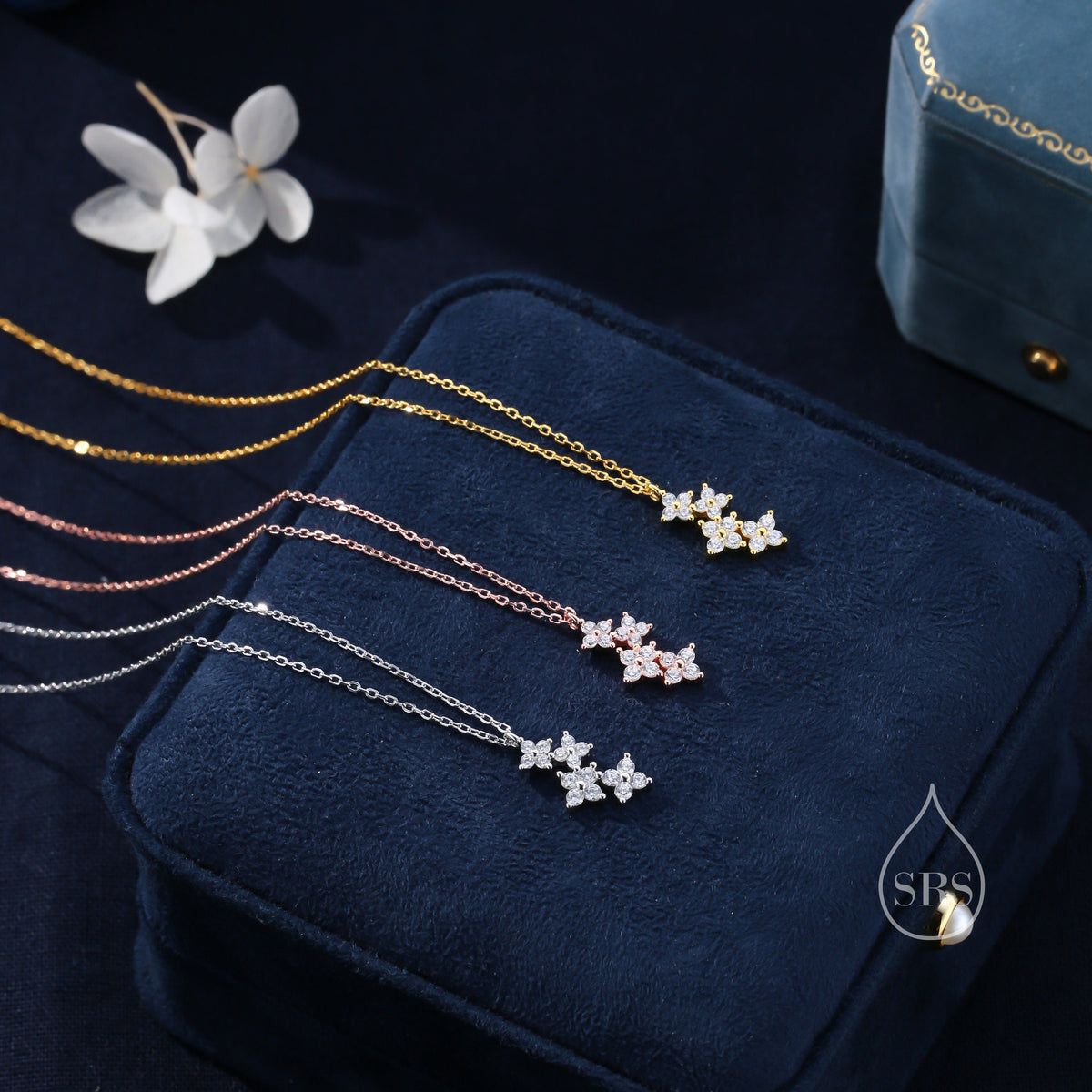 Delicate Hydrangea Bouquet CZ Necklace in Sterling Silver, Silver or Gold or Rose Gold, Tiny CZ Flower Necklace, Tiny CZ Necklace