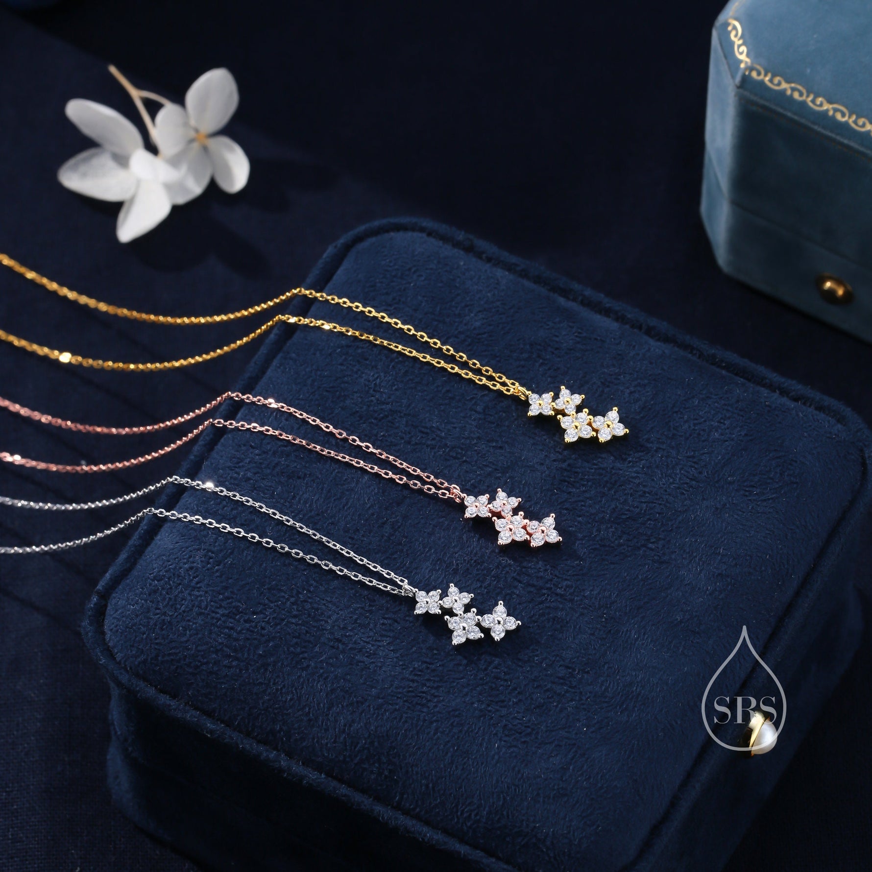 Delicate Hydrangea Bouquet CZ Necklace in Sterling Silver, Silver or Gold or Rose Gold, Tiny CZ Flower Necklace, Tiny CZ Necklace
