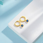 Sapphire Blue CZ Dangle Huggie Hoop in Sterling Silver, Silver or Gold, Skinny CZ Dangle Earrings, CZ Hoops