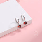 Garnet Red CZ Heart Huggie Hoop in Sterling Silver, Silver or Gold Garnet Red Hoops, 8mm Inner Diameter, Stacking Earrings,