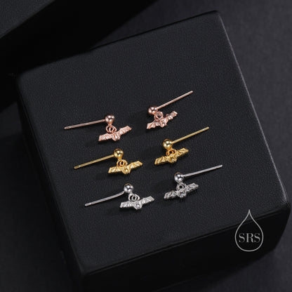 Extra Tiny Bat Drop Stud Earrings in Sterling Silver, Silver or Gold, Stacking Earrings, Animal Earrings