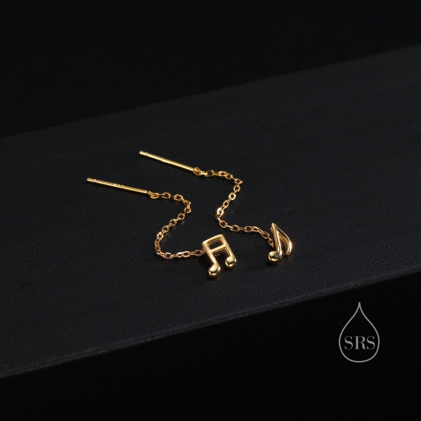 Mismatched Pair of Music Symbol Pull Through Threader Earrings in Sterling Silver, Silver, Gold or Rose Gold, Tiny Music Note Ear Threaders