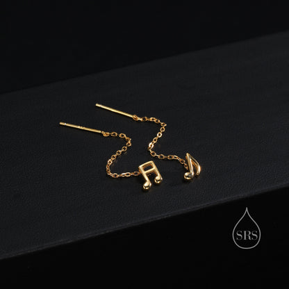 Mismatched Pair of Music Symbol Pull Through Threader Earrings in Sterling Silver, Silver, Gold or Rose Gold, Tiny Music Note Ear Threaders