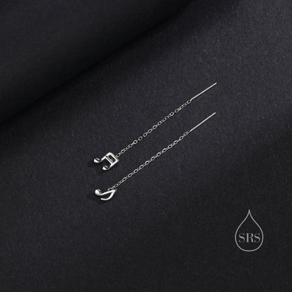 Mismatched Pair of Music Symbol Pull Through Threader Earrings in Sterling Silver, Silver, Gold or Rose Gold, Tiny Music Note Ear Threaders