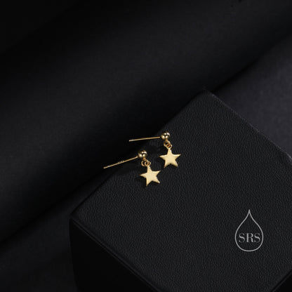 Minimalist Star Dangle Drop Stud Earrings in Sterling Silver, Silver or Gold or Rose Gold, Tiny Star Earrings, Sunburst Earrings, Celestial