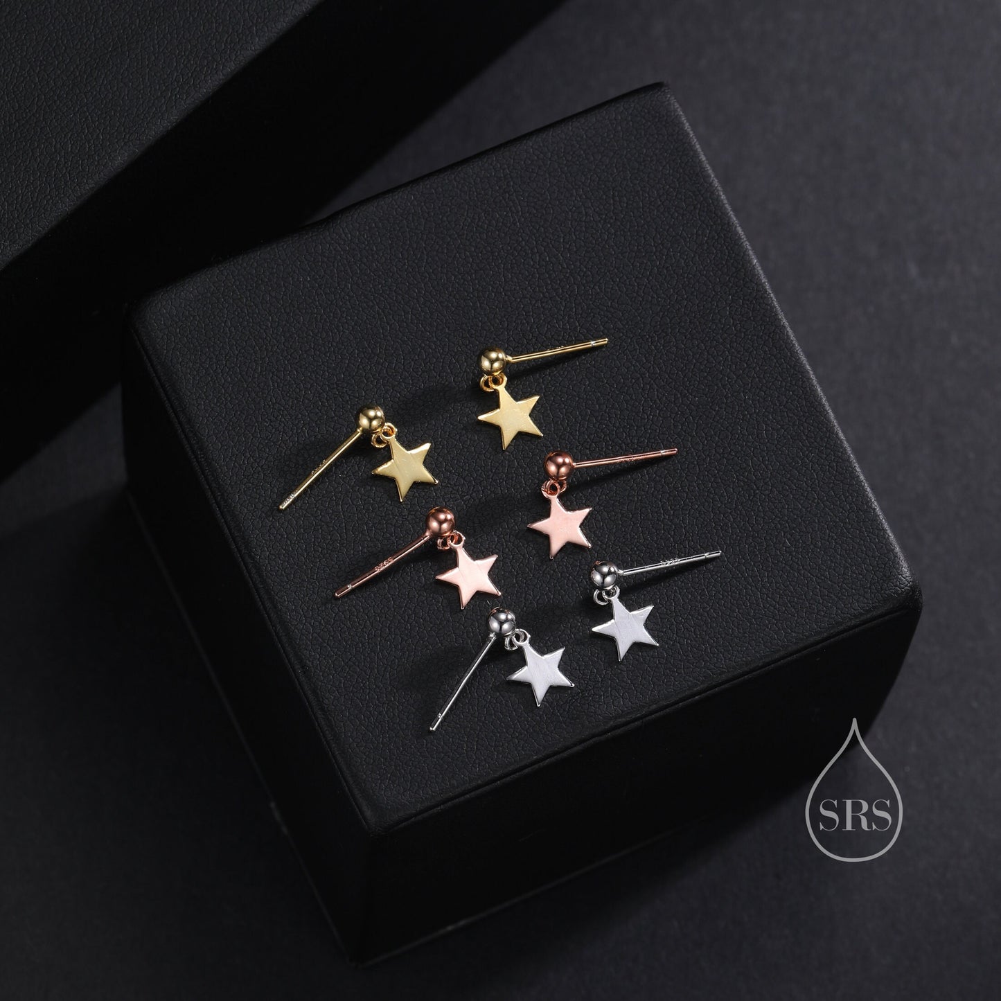 Minimalist Star Dangle Drop Stud Earrings in Sterling Silver, Silver or Gold or Rose Gold, Tiny Star Earrings, Sunburst Earrings, Celestial