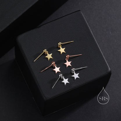 Minimalist Star Dangle Drop Stud Earrings in Sterling Silver, Silver or Gold or Rose Gold, Tiny Star Earrings, Sunburst Earrings, Celestial