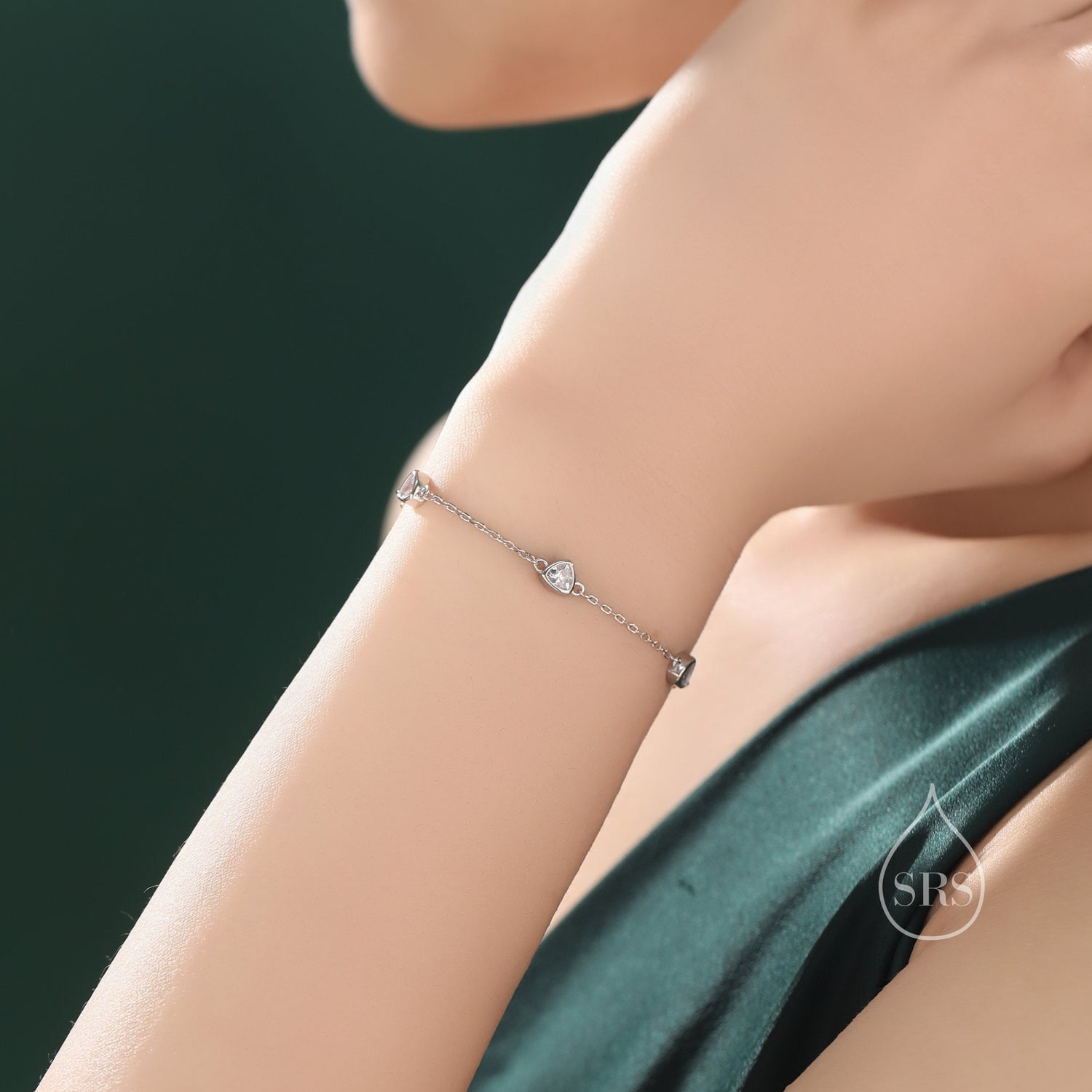 Trillion Cut CZ Bezel Station Bracelet