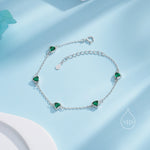 Sterling Silver Trillion Cut Emerald Green CZ Bezel Bracelet, Silver or Gold, CZ Satellite Bracelet, Tiny Delicate CZ Bracelet