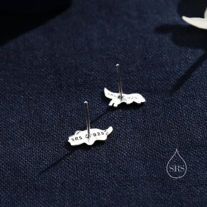 Oxidised Sterling Silver Dinosaur Fossil Stud Earrings, Oxidised Silver Finish Dino Stud, Quirky Dino Stud, Asymmetric Dinosaur Earrings,