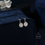 Sterling Silver Daisy Drop Stud Earrings, Delicate Dainty Dangle Daisy Flower Earrings