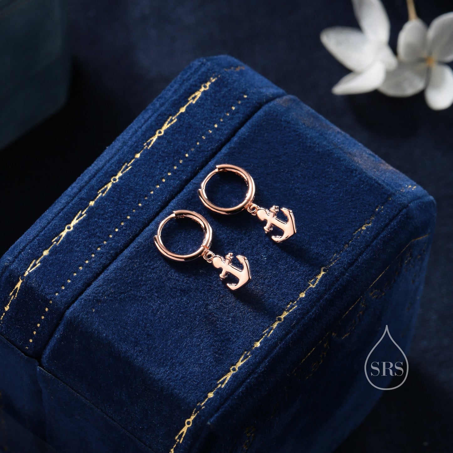 Anchor Huggie Hoop Earrings in Sterling Silver, Silver or Gold or Rose Gold, Tiny Anchor Earrings, Nautical Ocean Theme Earrings