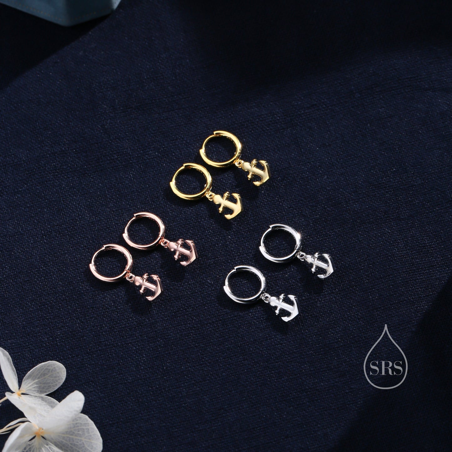 Anchor Huggie Hoop Earrings in Sterling Silver, Silver or Gold or Rose Gold, Tiny Anchor Earrings, Nautical Ocean Theme Earrings