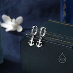 Anchor Huggie Hoop Earrings in Sterling Silver, Silver or Gold or Rose Gold, Tiny Anchor Earrings, Nautical Ocean Theme Earrings