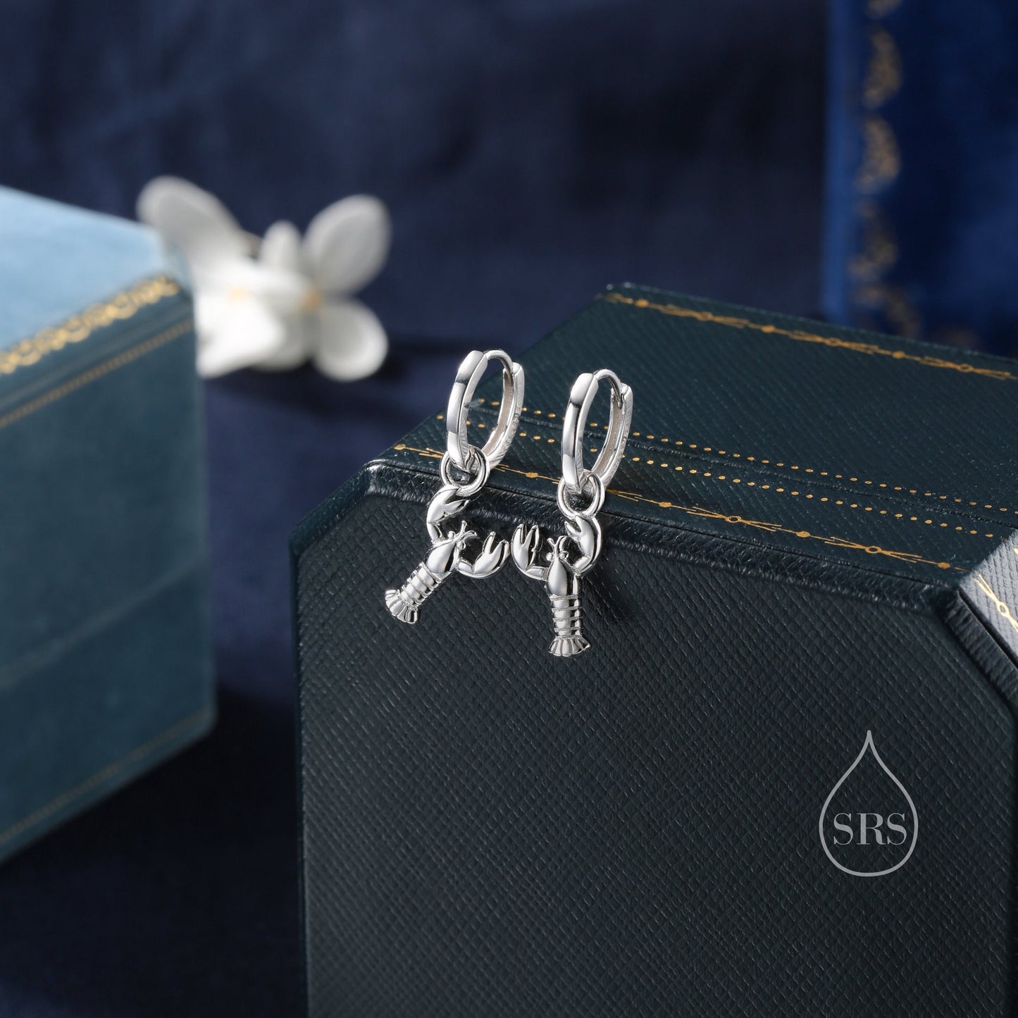 Lobster Huggie Hoop Earrings in Sterling Silver, Silver or Gold or Rose Gold, Tiny Lobster Earrings, Nautical Ocean Theme Earrings