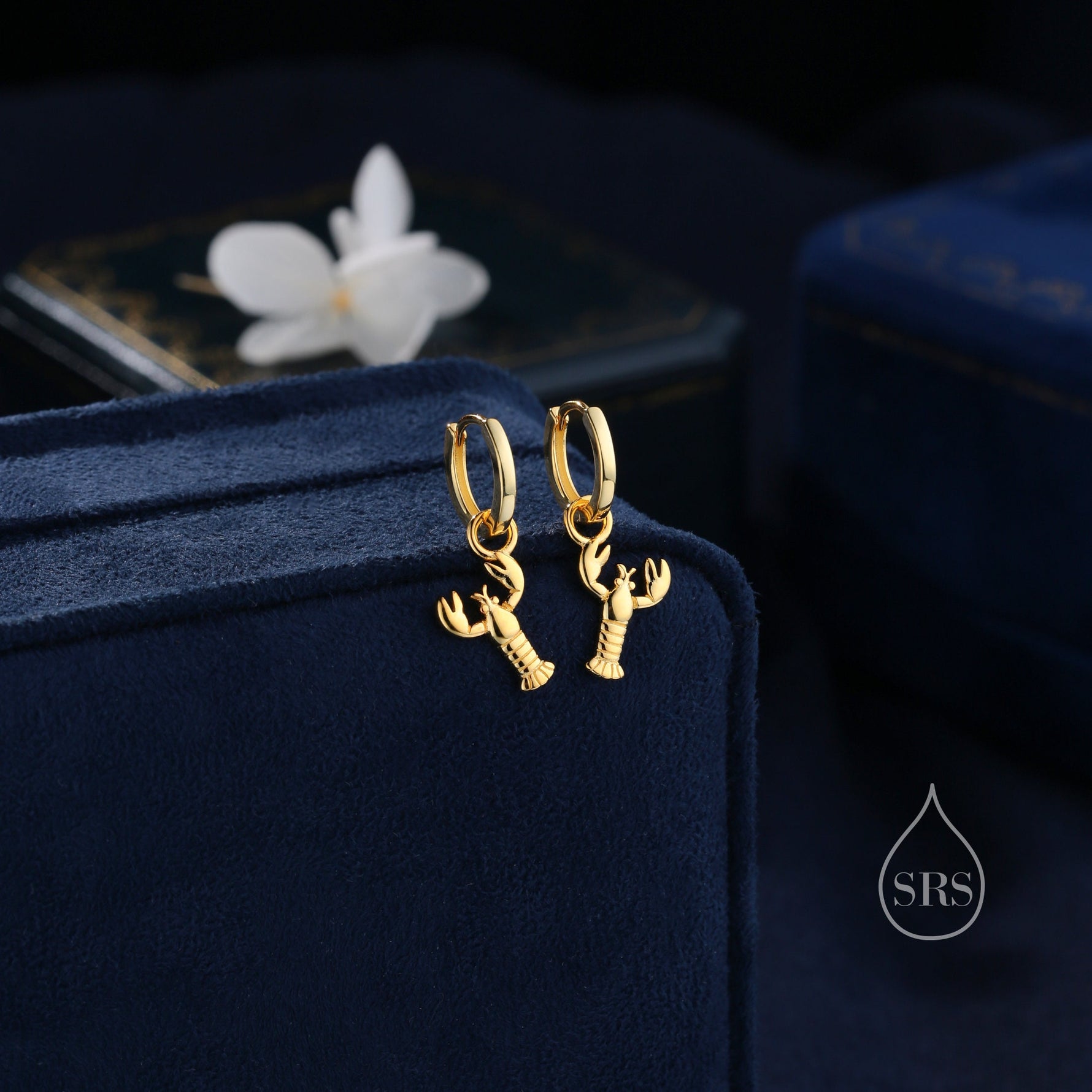 Lobster Huggie Hoop Earrings in Sterling Silver, Silver or Gold or Rose Gold, Tiny Lobster Earrings, Nautical Ocean Theme Earrings