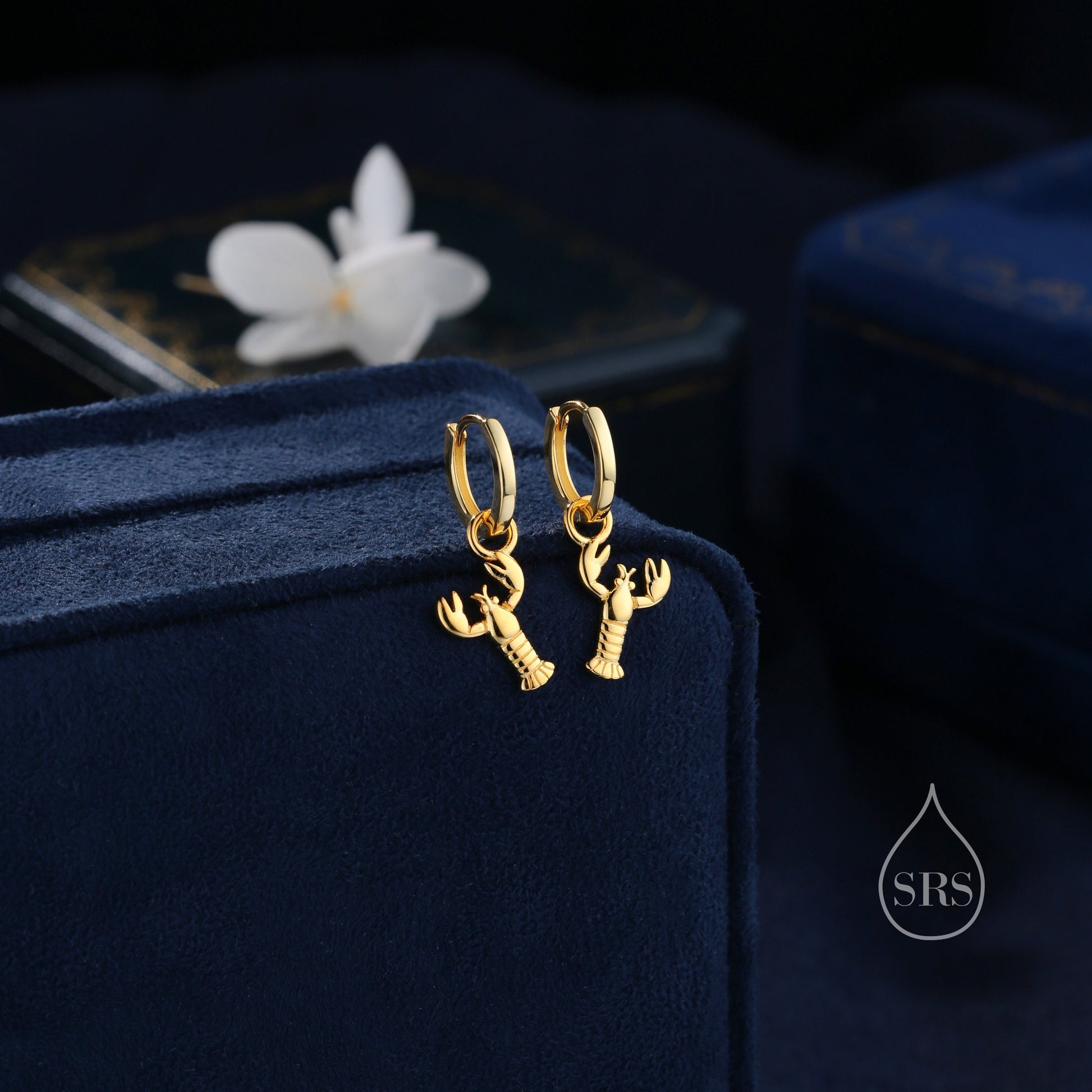 Lobster Huggie Hoop Earrings in Sterling Silver, Silver or Gold or Rose Gold, Tiny Lobster Earrings, Nautical Ocean Theme Earrings