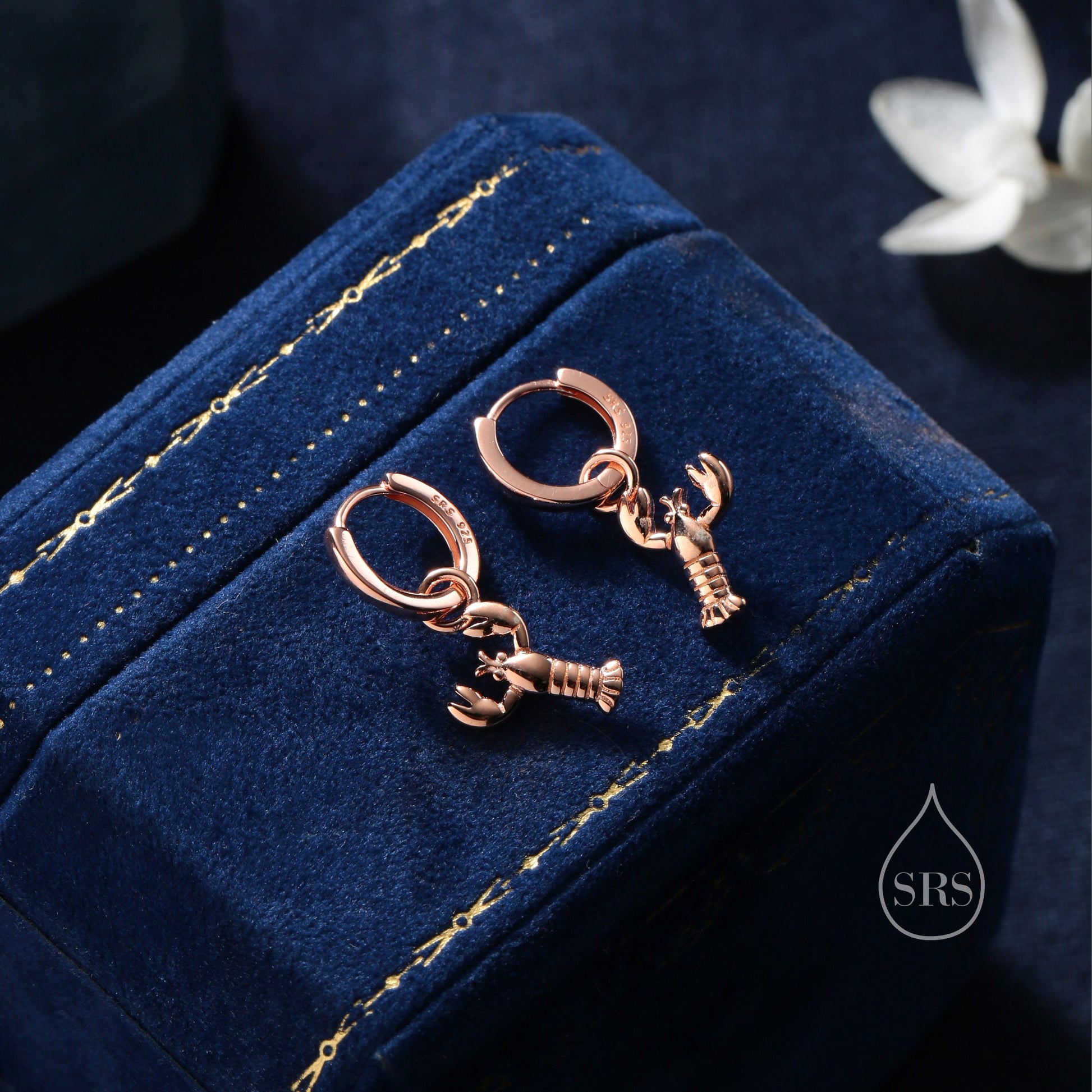 Lobster Huggie Hoop Earrings in Sterling Silver, Silver or Gold or Rose Gold, Tiny Lobster Earrings, Nautical Ocean Theme Earrings