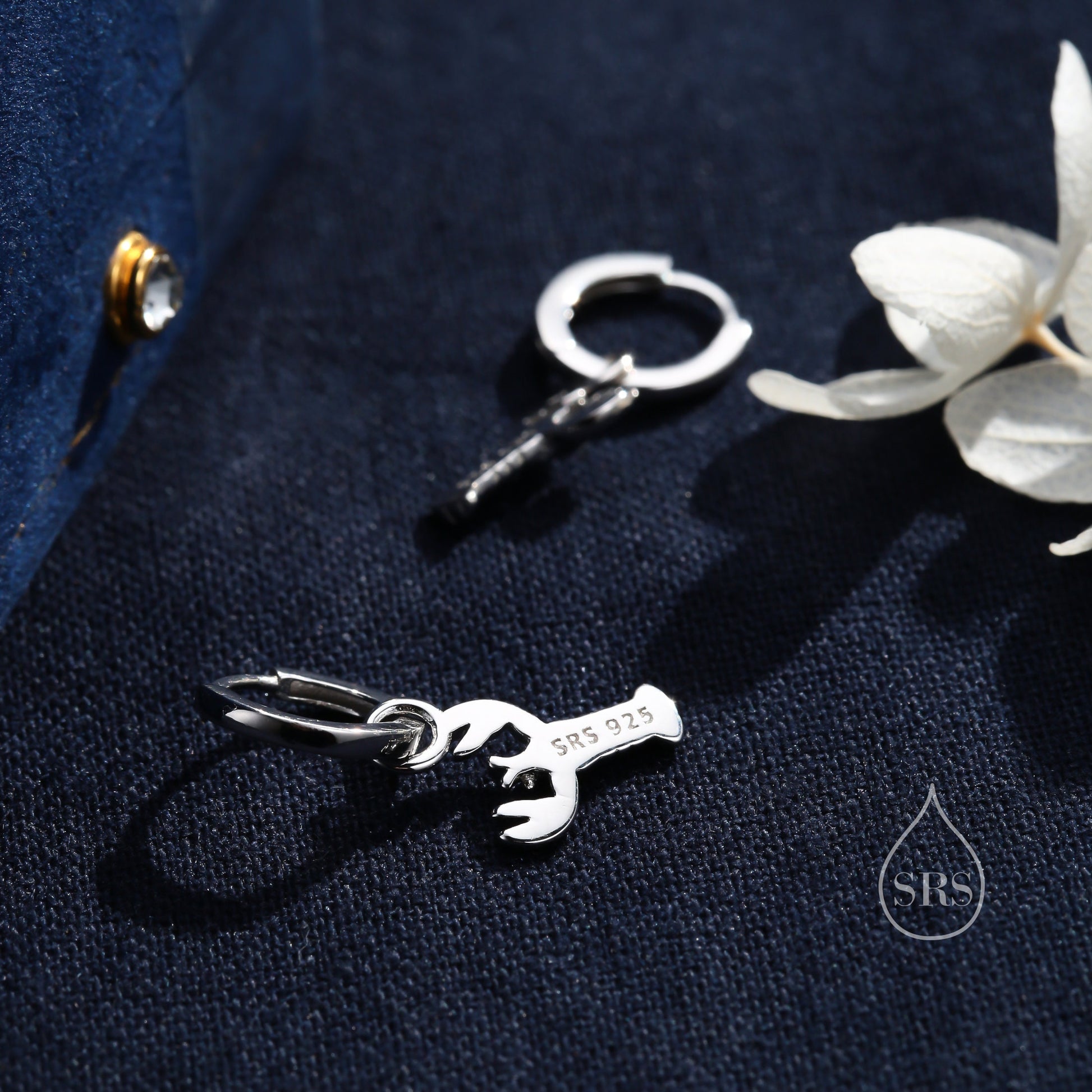 Lobster Huggie Hoop Earrings in Sterling Silver, Silver or Gold or Rose Gold, Tiny Lobster Earrings, Nautical Ocean Theme Earrings