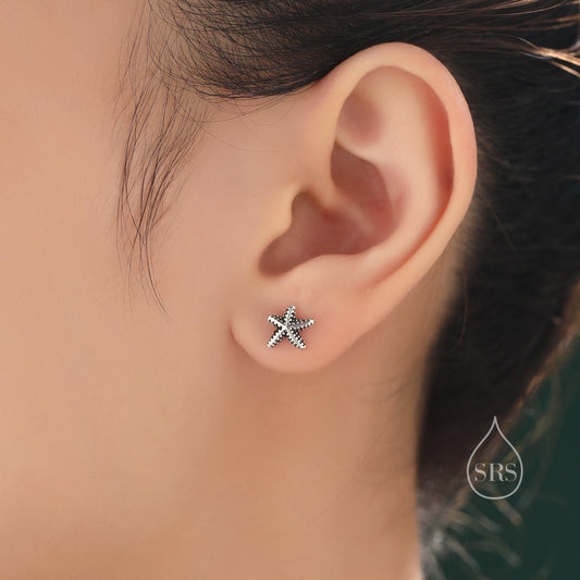 Oxidised Sterling Silver Star Fish Stud Earrings, Cute Sea Star Stud, Starfish Earrings, Nature Inspired Fish Earrings, Starfish Earrings