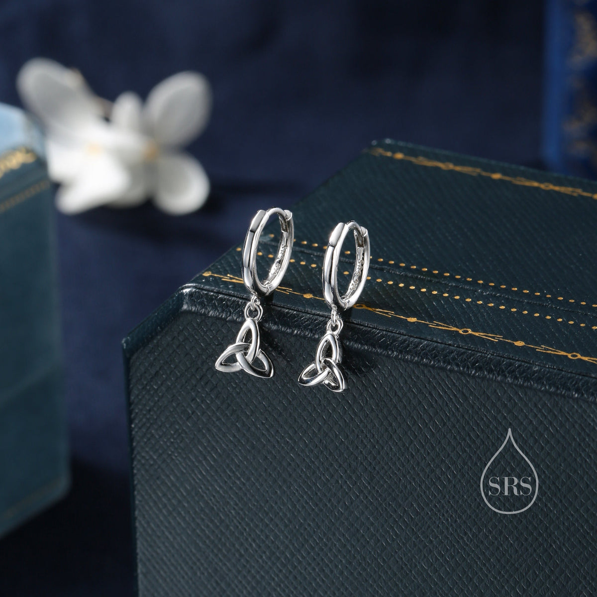 Celtic Trinity Knot Huggie Hoop Earrings in Sterling Silver, Silver, Gold or Rose Gold, Celtic Trinity Knot Earrings