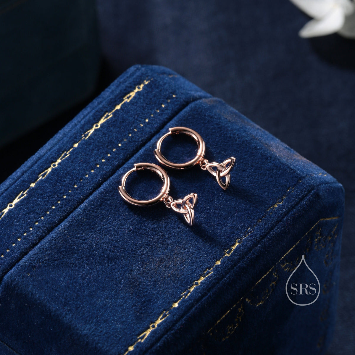 Celtic Trinity Knot Huggie Hoop Earrings in Sterling Silver, Silver, Gold or Rose Gold, Celtic Trinity Knot Earrings