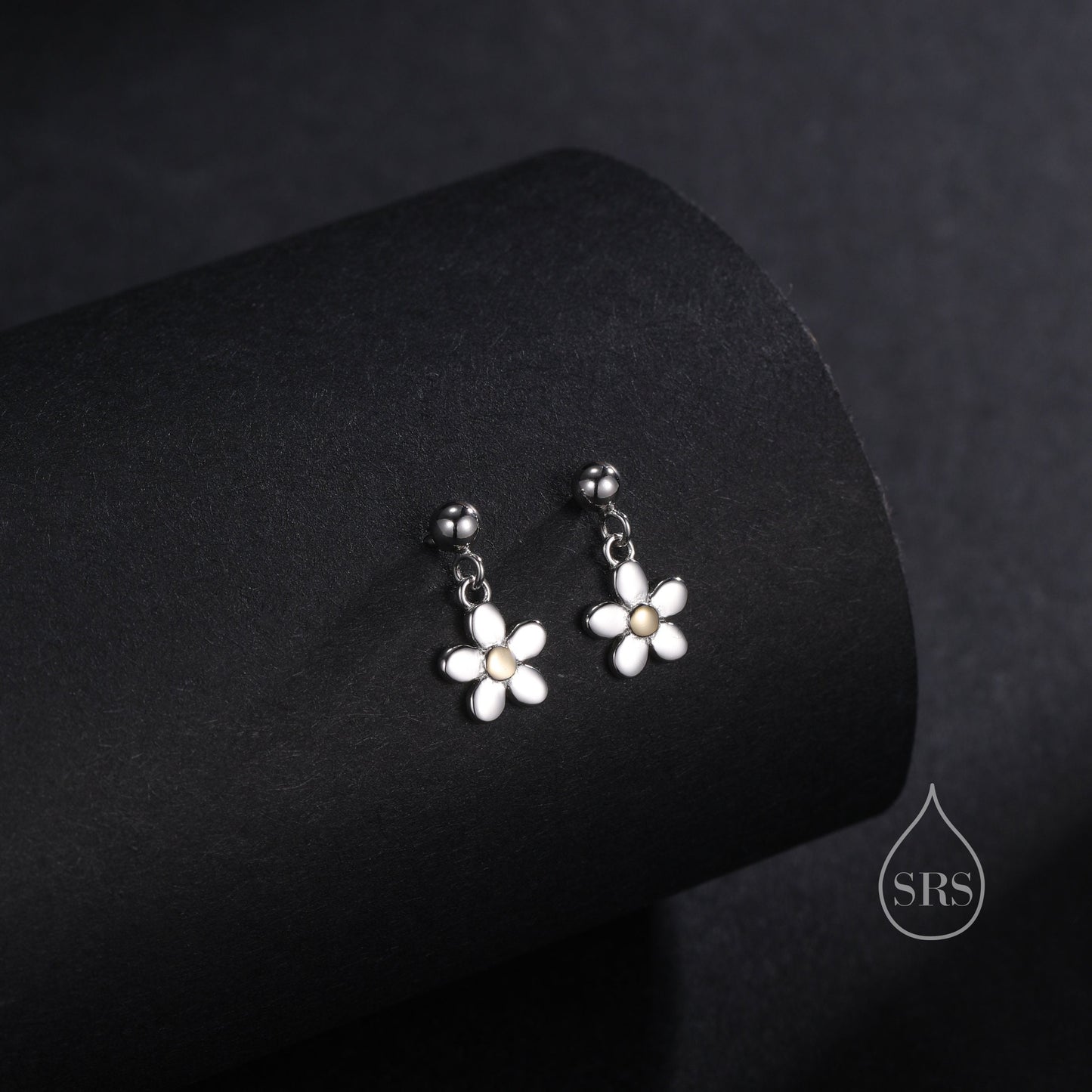 Sterling Silver Forget-me-not Flower Drop Stud Earrings, Partial Gold Plate, Dainty Dangle Forget Me Not Flower Earrings