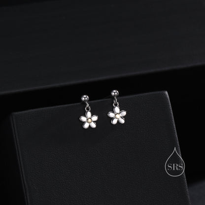 Sterling Silver Forget-me-not Flower Drop Stud Earrings, Partial Gold Plate, Dainty Dangle Forget Me Not Flower Earrings