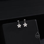 Sterling Silver Forget-me-not Flower Drop Stud Earrings, Partial Gold Plate, Dainty Dangle Forget Me Not Flower Earrings