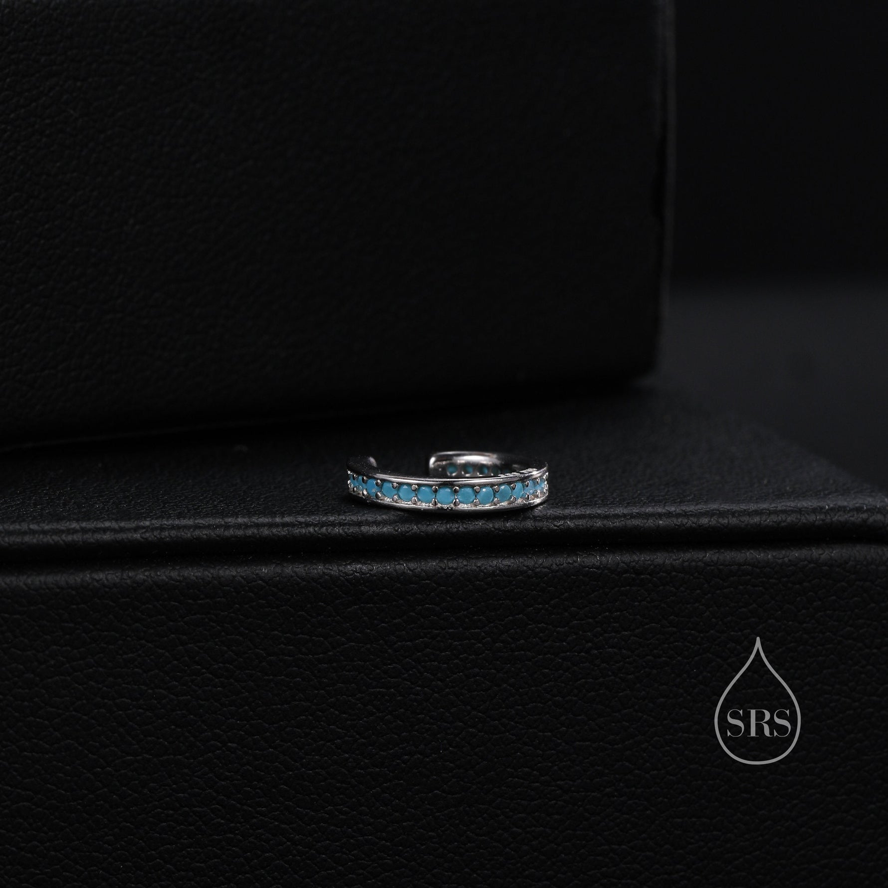 Turquoise Blue Ear Cuff in Sterling Silver, Silver or Gold, Simple Piercing Free Earrings, Minimalist Ear Cuff, Blue CZ Ear Cuff