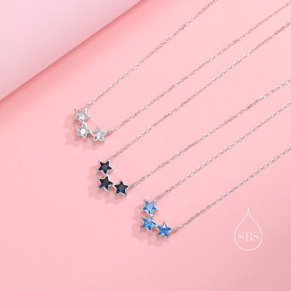 Aquamarine Blue CZ Triple Star Pendant Necklace in Sterling Silver, Silver or Gold, Three Star Crystal Necklace, Minimal Star Pendant