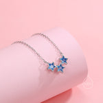 Aquamarine Blue CZ Triple Star Pendant Necklace in Sterling Silver, Silver or Gold, Three Star Crystal Necklace, Minimal Star Pendant